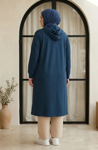 Tunique Grande Taille à Capuche Et Fermeture éclair Double Fil 30610-04 Pétrole 30610-04