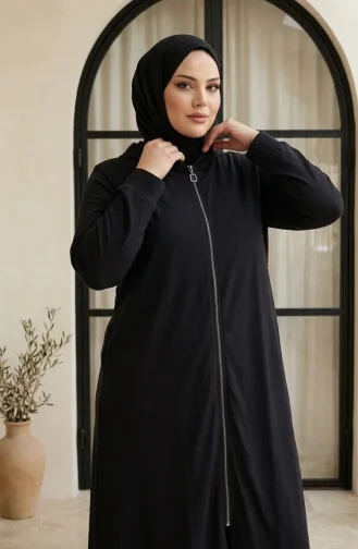 Büyük Beden Kapüşonlu İki İplik Fermuarlı Tunik 30610-06 Lacivert