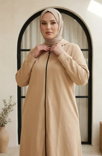 تونيك بغطاء رأس وسحاب مزدوج بمقاسات كبيرة، بيج، رقم الموديل 30610-07 30610-07