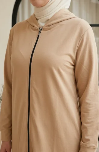 تونيك بغطاء رأس وسحاب مزدوج بمقاسات كبيرة، بيج، رقم الموديل 30610-07 30610-07