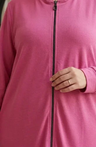 Büyük Beden Kapüşonlu İki İplik Fermuarlı Tunik 30610-09 Pembe