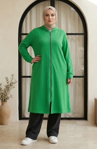 Tunique à Capuche Grande Taille Avec Fermeture éclair à Deux Fils 30610-10 Verte 30610-10