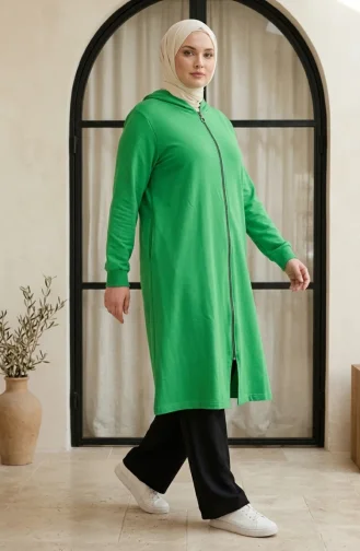 Tunique à Capuche Grande Taille Avec Fermeture éclair à Deux Fils 30610-10 Verte 30610-10
