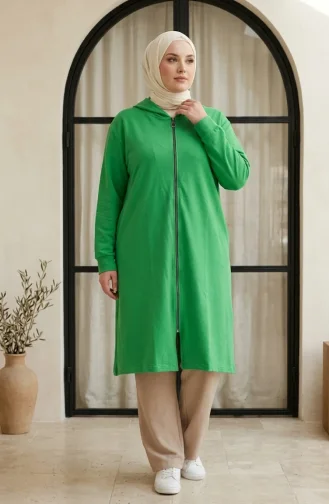 Tunique à Capuche Grande Taille Avec Fermeture éclair à Deux Fils 30610-10 Verte 30610-10