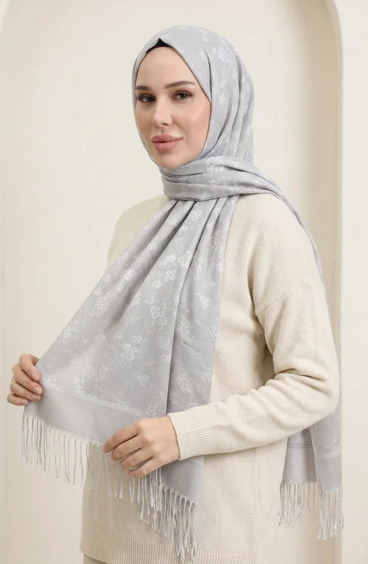 Saçaklı Kaşmir Şal 70366-08 Açık Bej
