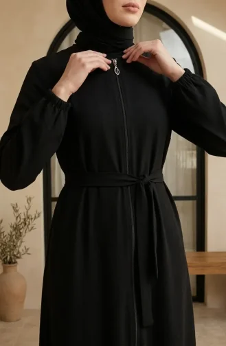 Abaya à Jupe Volantée En Tissu Nid D`abeille Fermeture éclair Modèle 4156-01 Noir 4156-01