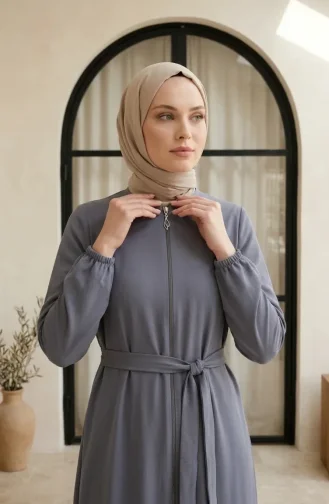 Petek Kumaş Eteği Fırfırlı Fermuarlı Ferace 4156-05 Gri