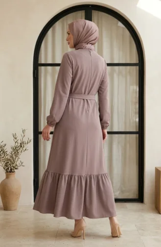 Abaya à Jupe à Volants En Tissu Nid D`abeille Et Fermeture éclair 4156-06 Vison 4156-06