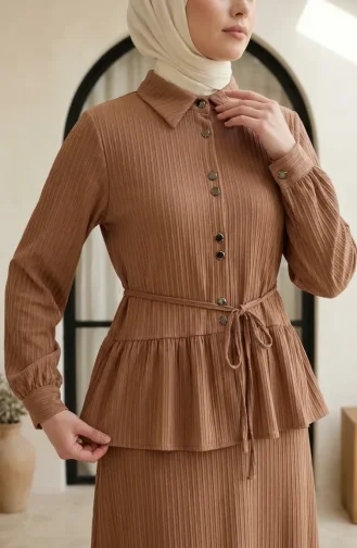 Pamela Ruffled Hijab Two-Piece Set 2322-02 Milk Coffee 2322-02