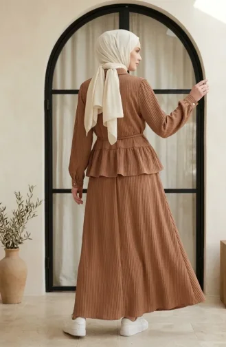 Pamela Ruffled Hijab Two-Piece Set 2322-02 Milk Coffee 2322-02