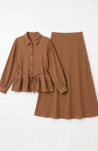 Pamela Ruffled Hijab Two-Piece Set 2322-02 Milk Coffee 2322-02