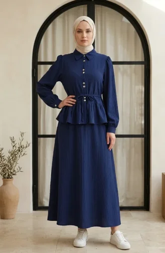 Pamela Rüschen-Hijab-Zweiteiler-Set 2322-03 Marineblau 2322-03
