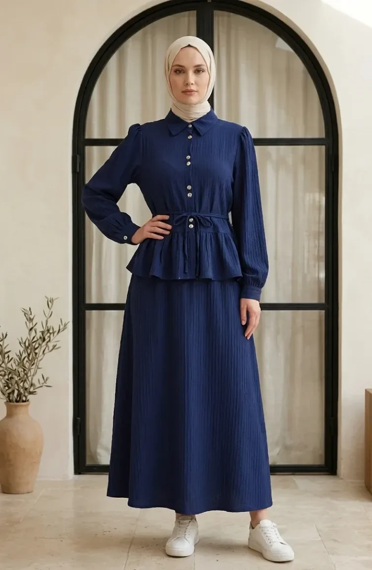 Pamela Rüschen-Hijab-Zweiteiler-Set 2322-03 Marineblau 2322-03