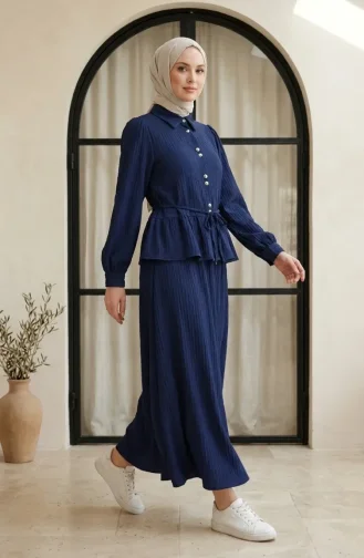 Pamela Rüschen-Hijab-Zweiteiler-Set 2322-03 Marineblau 2322-03