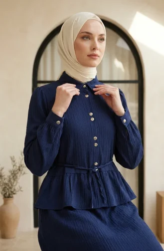 Pamela Rüschen-Hijab-Zweiteiler-Set 2322-03 Marineblau 2322-03