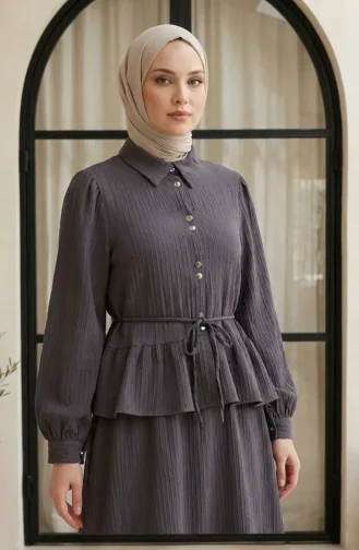 Fırfırlı Pamela Tesettür ikili Takım 2322-04 Antrasit