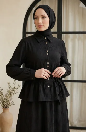 طقم حجاب باميلا المكشكش من قطعتين 2322-06 أسود 2322-06
