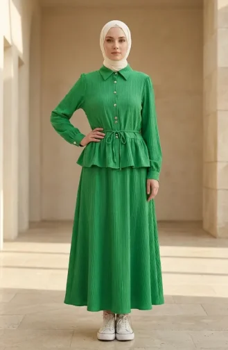 Fırfırlı Pamela Tesettür ikili Takım 2322-07 Yeşil