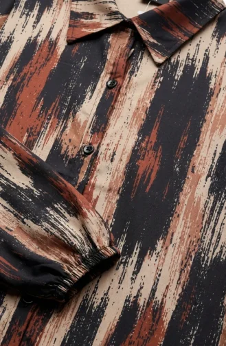 Chemise à Col Imprimé Numérique Tunique 0402-01 Marron 0402-01