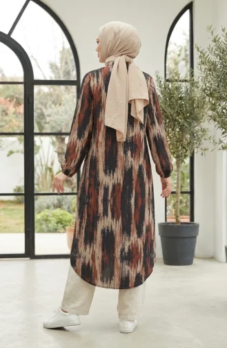 Chemise à Col Imprimé Numérique Tunique 0402-01 Marron 0402-01
