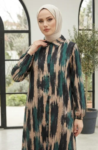 Tuniek Met Digitale Print En Overhemdkraag 0402-04 Groen 0402-04