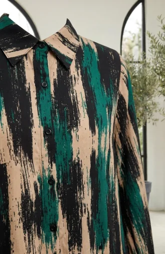 Tuniek Met Digitale Print En Overhemdkraag 0402-04 Groen 0402-04