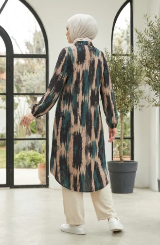 Tuniek Met Digitale Print En Overhemdkraag 0402-04 Groen 0402-04