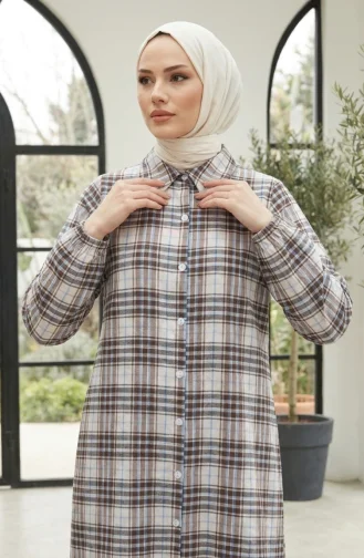 Geruite Tuniek Met Wollen Look En Knoopsluiting 0399-01 Bruin 0399-01