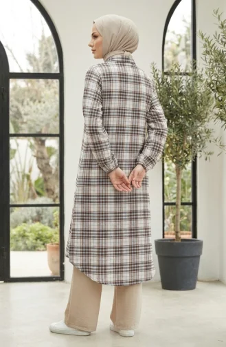 Geruite Tuniek Met Wollen Look En Knoopsluiting 0399-01 Bruin 0399-01