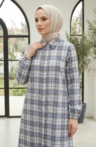 Geruite Tuniek Met Wollen Look En Knoopsluiting 0399-02 Marineblauw 0399-02