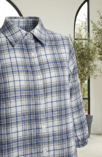 Geruite Tuniek Met Wollen Look En Knoopsluiting 0399-02 Marineblauw 0399-02