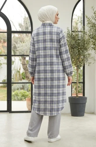 Geruite Tuniek Met Wollen Look En Knoopsluiting 0399-02 Marineblauw 0399-02