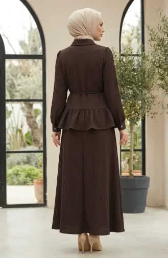 Fırfırlı Pamela Tesettür ikili Takım 2322-05 Kahverengi