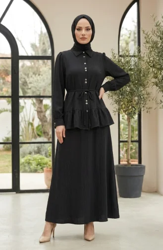 طقم حجاب باميلا المكشكش من قطعتين 2322-06 أسود 2322-06