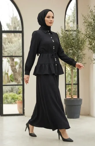 طقم حجاب باميلا المكشكش من قطعتين 2322-06 أسود 2322-06
