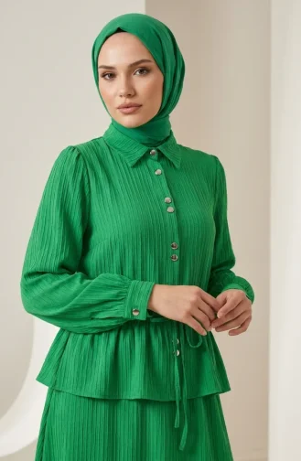 طقم حجاب باميلا المكشكش من قطعتين 2322-07 أخضر 2322-07