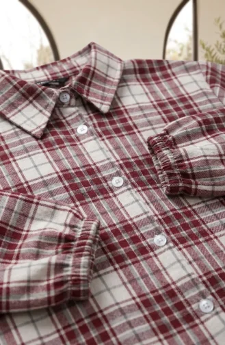 Geruite Tuniek Met Wollen Look En Knoopsluiting 0399-04 Bordeauxrood 0399-04