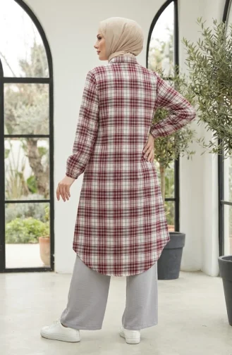 Geruite Tuniek Met Wollen Look En Knoopsluiting 0399-04 Bordeauxrood 0399-04