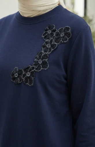 Ensemble Hijab Deux Pièces En Tissu Oysho Brodé De Fleurs Bleu Marine 0400-01 0400-01