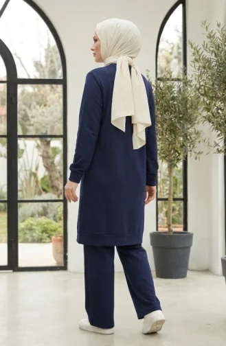 Ensemble Hijab Deux Pièces En Tissu Oysho Brodé De Fleurs Bleu Marine 0400-01 0400-01