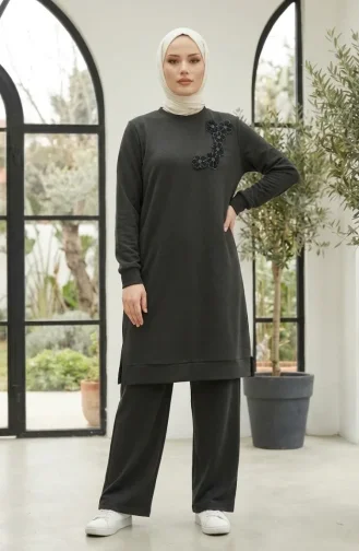 Ensemble Hijab Deux Pièces En Tissu Oysho Brodé De Fleurs Kaki 0400-02 0400-02