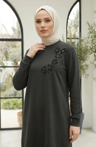 Ensemble Hijab Deux Pièces En Tissu Oysho Brodé De Fleurs Kaki 0400-02 0400-02