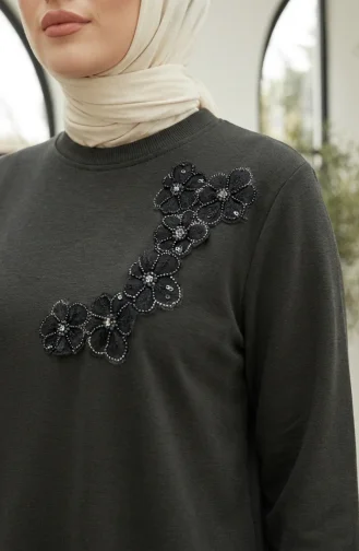 Ensemble Hijab Deux Pièces En Tissu Oysho Brodé De Fleurs Kaki 0400-02 0400-02