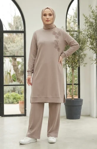 Oysho Stoffen Hijab Tweedelige Set Met Bloemenborduurwerk 0400-04 Nerts 0400-04