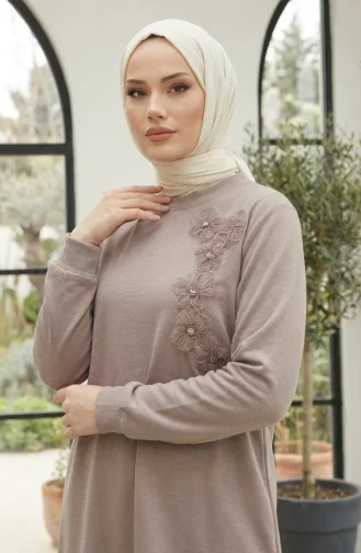 Oysho Stoffen Hijab Tweedelige Set Met Bloemenborduurwerk 0400-04 Nerts 0400-04