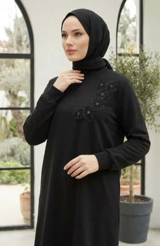 Ensemble Hijab Deux Pièces En Tissu Oysho Brodé De Fleurs Noir 0400-05 0400-05