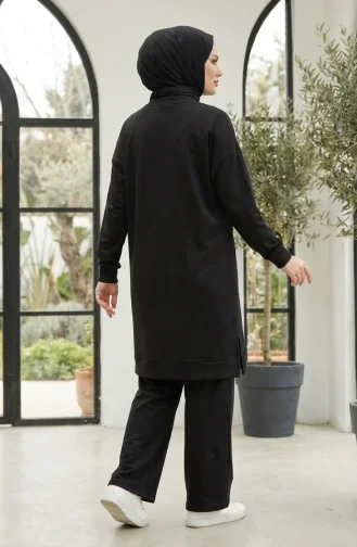 Ensemble Hijab Deux Pièces En Tissu Oysho Brodé De Fleurs Noir 0400-05 0400-05