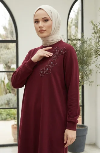 Ensemble Hijab Deux Pièces En Tissu Oysho Brodé De Fleurs Couleur Bordeaux Référence 0400-06 0400-06
