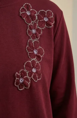 Ensemble Hijab Deux Pièces En Tissu Oysho Brodé De Fleurs Couleur Bordeaux Référence 0400-06 0400-06