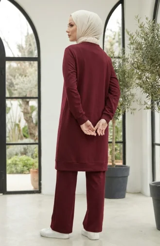 Ensemble Hijab Deux Pièces En Tissu Oysho Brodé De Fleurs Couleur Bordeaux Référence 0400-06 0400-06